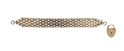 A 9ct gold heart lock gate bracelet
