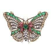 A diamond and multi gem-set en tremblant butterfly brooch