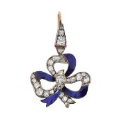 A Victorian diamond and enamel snake and bow pendant