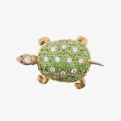 A demantoid garnet and diamond tortoise brooch