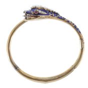 A Victorian gold enamel and gem set snake bangle
