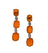 A pair of fire opal and diamond set drop earrings