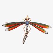 An enamel and gem-set dragonfly brooch