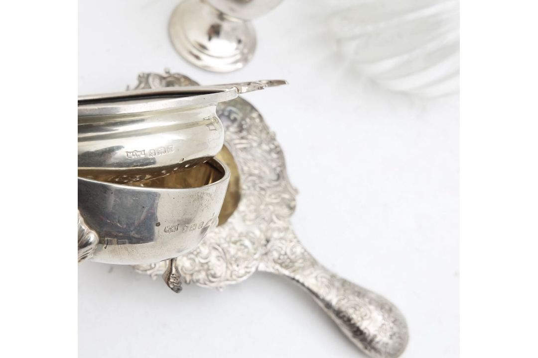 A German silver jug, two tea strainers, and an egg cup - Image 3 of 3