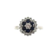 A 1970's diamond and sapphire cluster ring