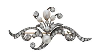 An elegant Victorian diamond and pearl floral spray brooch