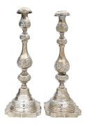 A pair of Edward VII silver Shabbat candlesticks