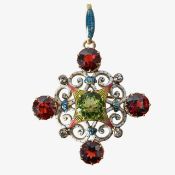 A Victorian enamel and gem-set pendant brooch,