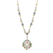 An opal, gem-set and enamelled pendant heart necklace,
