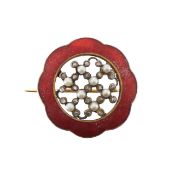 A Child and Child enamel, diamond and pearl lattice brooch