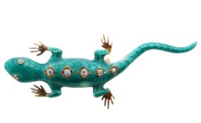 A late 19th century enamelled lizard brooch