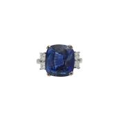 A contemporary 13.61ct cushion cut sapphire cocktail ring