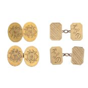 Two pairs of 9ct gold cufflinks