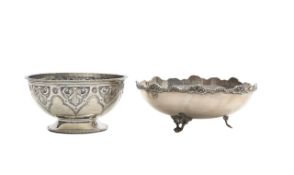 A Victorian silver pedestal bowl and a Continental silver bowl