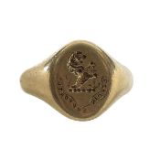 A signet ring depicting a lion and anchor