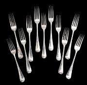 A group of eleven silver Earl of Derby crest engraved forks