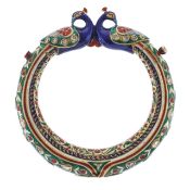 An Indian Mughal polychrome enamel 'Peacock' bracelet