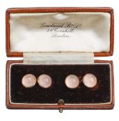 A pair of French rose quartz button cufflinks