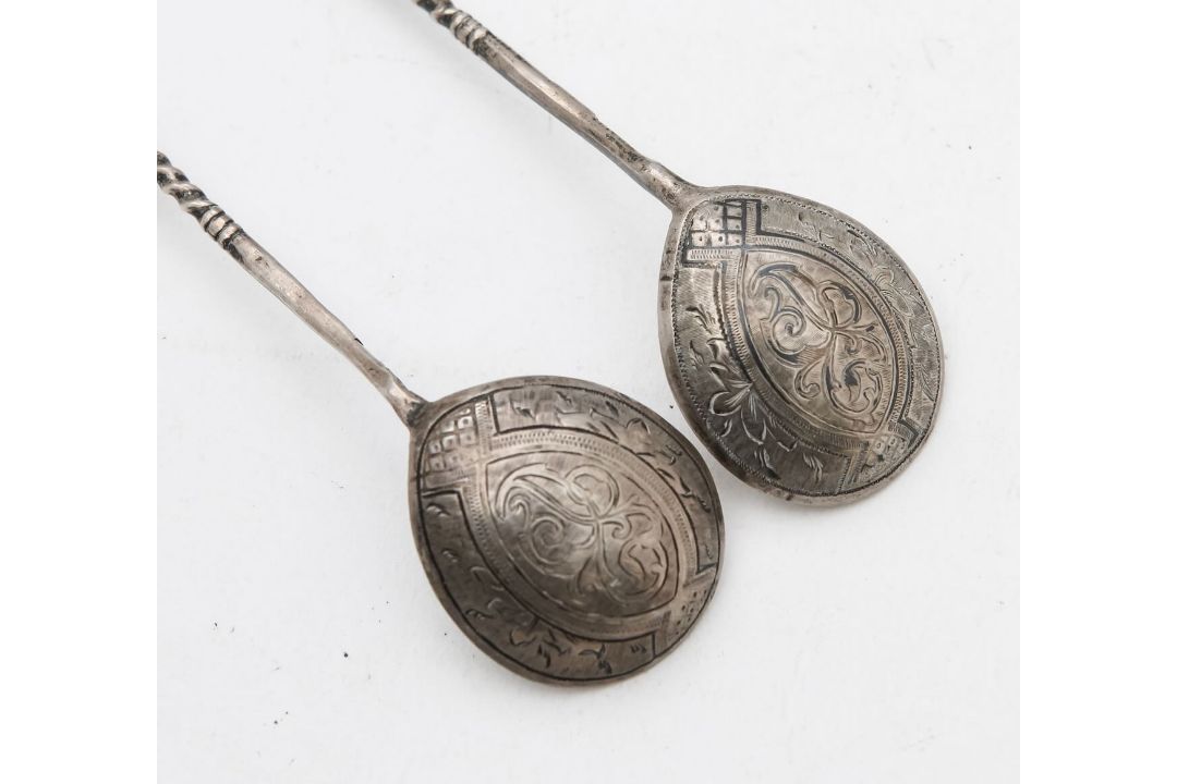 A Russian silver tray and a pair of teaspoons - Image 2 of 4