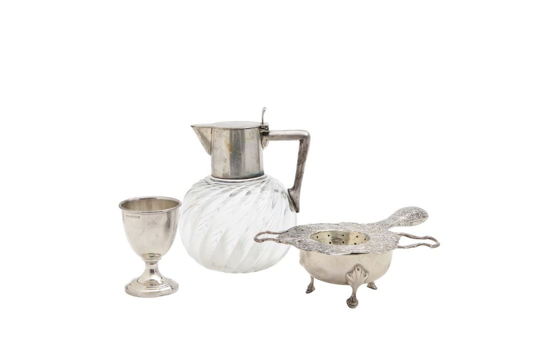 A German silver jug, two tea strainers, and an egg cup - Image 2 of 3