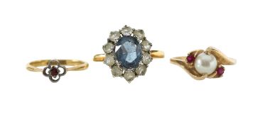 A ruby and pearl dress ring and one more