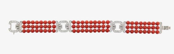 A Chantecler Art Deco style coral and diamond bracelet