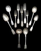 A collection of 19th century silver Fiddle pattern flatware