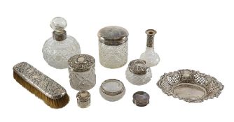 A collection of silver mounted dressing table items