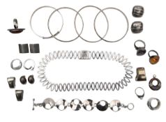 A collection of modern silver jewellery