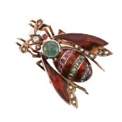 A novelty enamel diamond and gem-set bee brooch