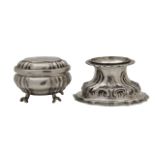 An 18th century silver trencher salt, and a box and cover