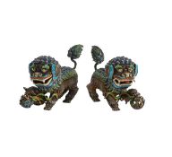 A pair of Chinese cloisonné enamel fo dogs