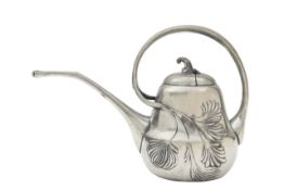 An Art Nouveau pewter watering can