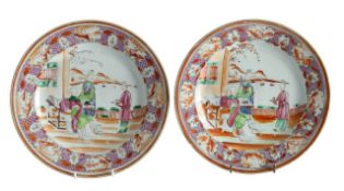 A pair of Chinese export porcelain Mandarin plates