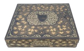 A Chinese lacquer box and mother of pearl gaming counters