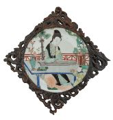 A Chinese famille verte porcelain plaque