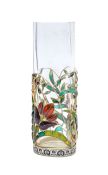 A Georg Scheidt silver gilt and plique-à-jour enamel glass vase