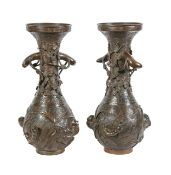 A pair of large Japanese bronze vases
