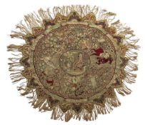 A Kayseri metallic silver and gold thread with silk oval rug