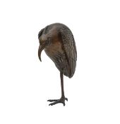 A Japanese bronze okimono of a stork