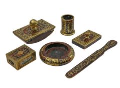 A collection of Edwardian boullework desk accessories