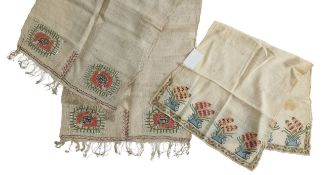 Two Ottoman linen embroidered scarves