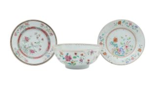 Two Chinese famille rose porcelain dishes, and a bowl