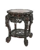 A Chinese hardwood and marble occasional table or jardinière stand
