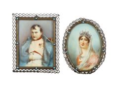 Dupré: two portrait miniatures of Josephine Bonapart and Napoleon I
