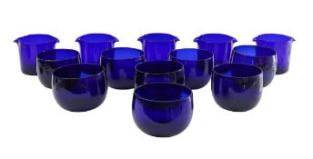 A group of Bristol blue glass finger bowls and wine rinsers