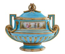 A Minton Sèvres style bleu céleste porcelain vase and cover