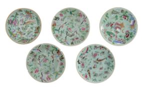 A group of five Cantonese famille rose plates