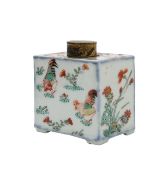 A Chinese famille verte porcelain tea caddy