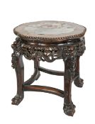 A Chinese hardwood and marble occasional table or jardinière stand